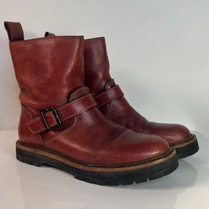 Maison Martin Margiela Burgundy Leather Moto Boots Eu 37 US 6.5-7